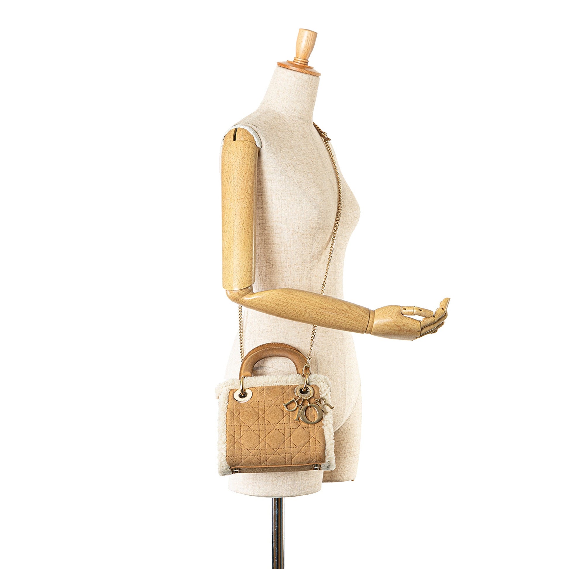 Mini Suede Shearling Cannage Lady Dior - Heritage Fashion